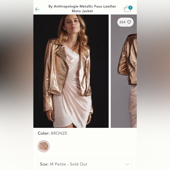 NWT ANTHROPOLOGIE ROSE GOLD METALLIC FAUX LEATHER SCUBA MOTO JACKET. SIZE MP. - Picture 15 of 17